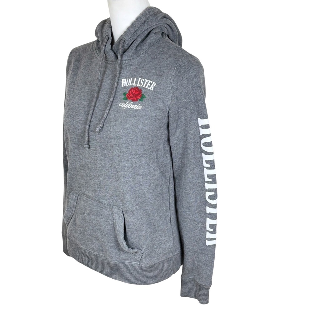 Hollister California Gray Spellout Rose Hoodie Long Sleeve Sweatshirt XS